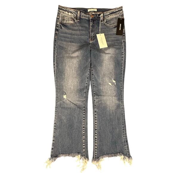 NWT Flying Monkey Black Label Distressed Hem Jeans Women's Sz 32 Blue Daily Look - Picture 1 of 8